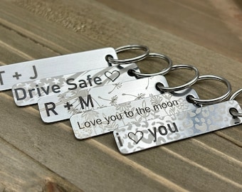 Personalized steel 2 sided keychain, engraved key chain, custom stainless keyring, men's metal keychain, gift for men dad girl boy friend