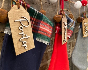 Personalized Christmas Stocking Tag: Hand Painted Wood