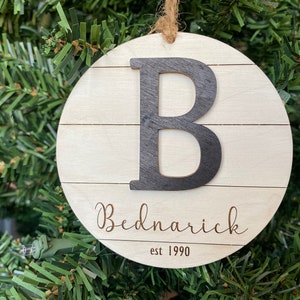 Personalized Christmas Ornament, Last name Initial Christmas ornament, Farmhouse Christmas Ornament, Christmas Ornaments, Shiplap ornament