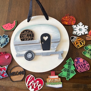 Camper personalized sign, camper door sign, travel trailer sign, RV Sign, Interchangeable Sign, Seasons sign, sign for campers, camping sign