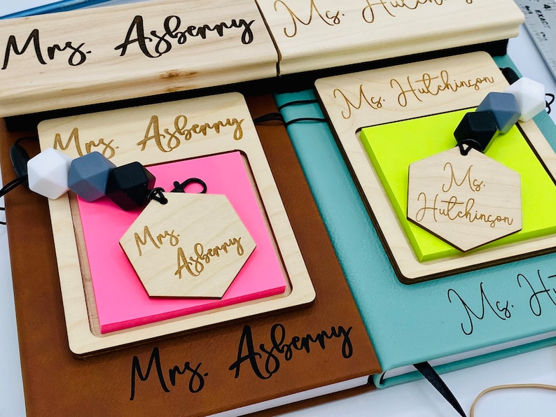 Personalized Teacher Gift Bundle, Engraved Sticky Note, Lanyard ...