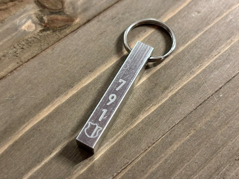 Personalized Police Badge Number Keychain With St. Michael Engraving