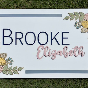 Floral Wooden Nursery Name Sign: Hand-Painted Baby Girl Room Decor