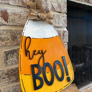 Hey Boo Halloween Door Sign: Candy Corn Theme