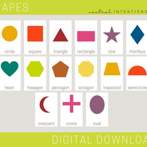 Minimal Shapes Flashcards | Printable | Montessori | Preschool Home School Learning | Colorful