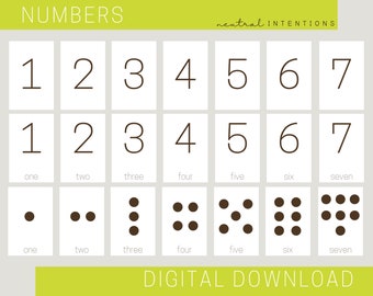 Minimal Numbers Flashcards | Printable | Counting | Preschool Home School Learning |  1-20