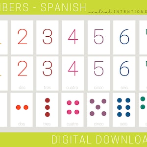 SPANISH Minimal Numbers Flashcards | Printable | Counting | Preschool Home School Learning | Colorful 1-20