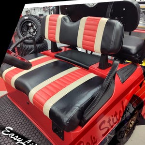2 Stripe Ez-Go Txt/Rxv Front Seat Set (Staple On Vinyl) ( Pick 3 Colors ) Made In The USA