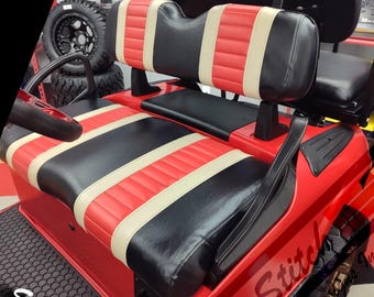 2 Stripe Ez-Go Txt/Rxv Front Seat Set (Staple On Vinyl) ( Pick 3 Colors ) Made In The USA
