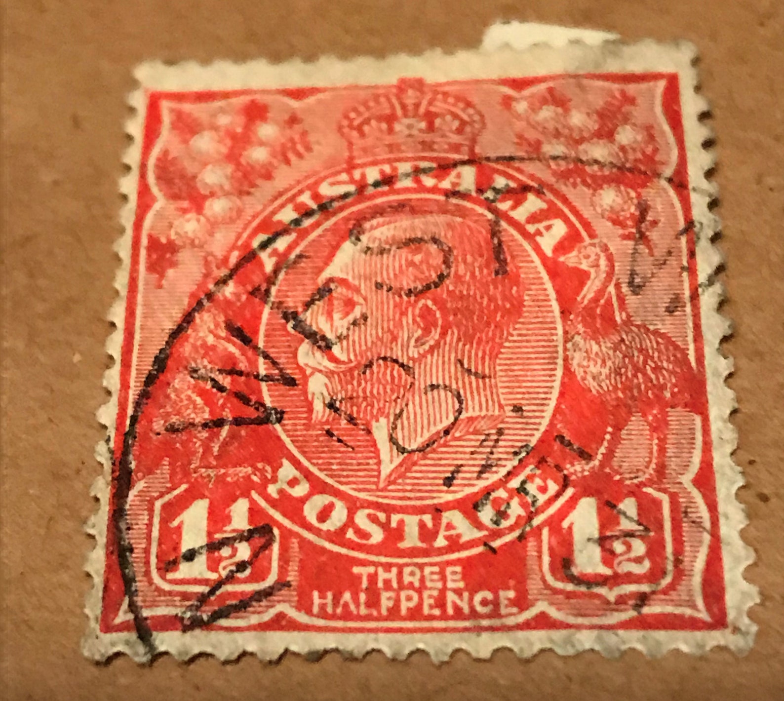 Australia King V used Three Half Pence stamp. with Etsy