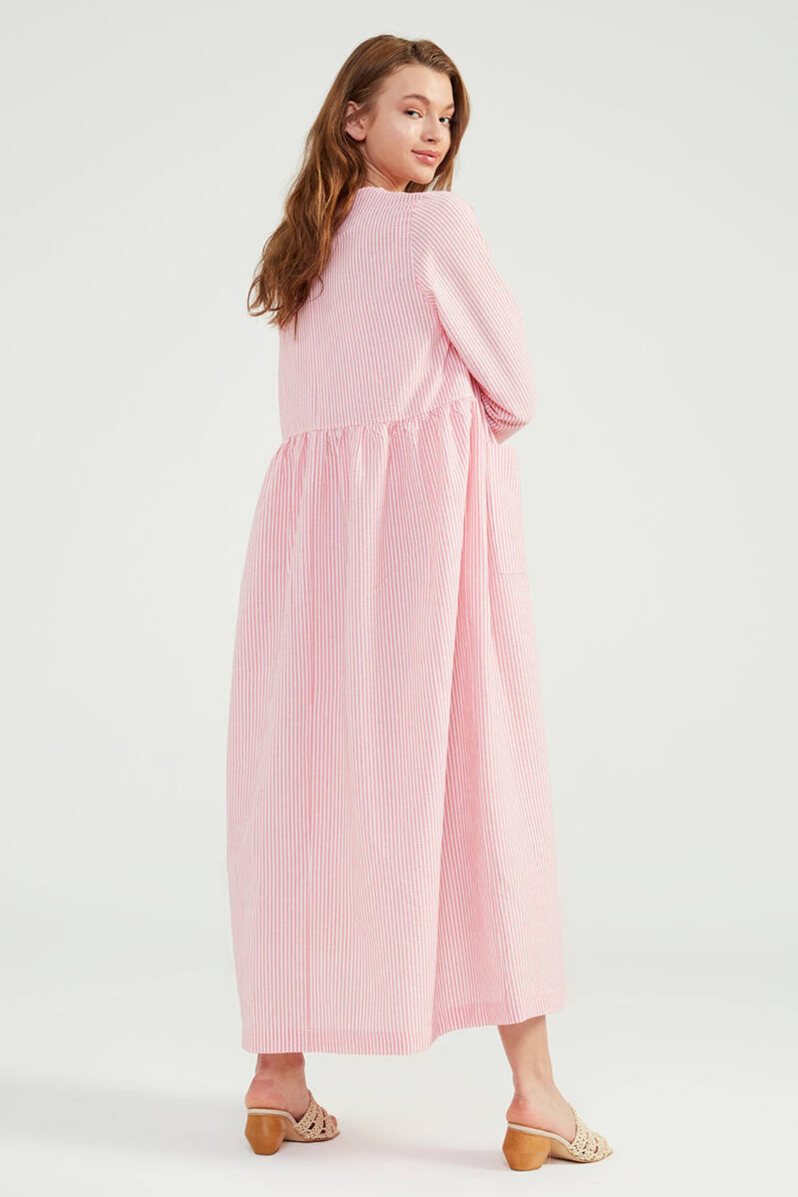 PINK MAXI DRESS Long Sleeve Flowy Pink Ankle Length Cotton Etsy
