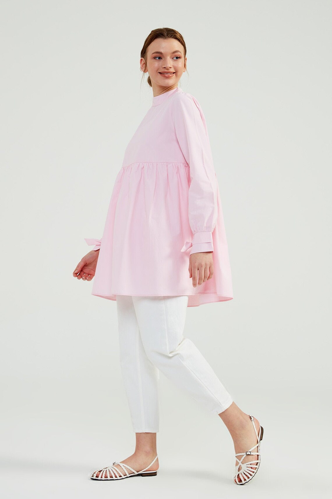 PINK COTTON TUNIC Flowy Light Pink Tunic Modern Modest Tunic | Etsy