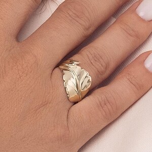 14K Gold Leaf Ring, Statement Ring, Nature Inspired Ring, Solid Gold ...