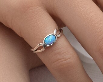 Dainty Opal Ring, Silver Pinky Ring, October Birthstone Ring, Opal Stacking Ring, Bohemian Jewelry, Gemstone Ring, Minimalist Everyday Ring