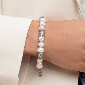 Sterling Silver Freshwater Pearl Chain Bracelet, Beaded Pearl Bracelet, Sterling Silver Pearl Bracelet, Wedding Bracelet, June Birthstone