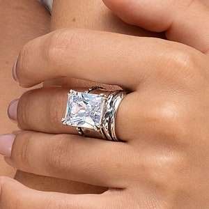Large Sterling Silver Ring, Chunky CZ Ring, Statement 925 Silver Ring, Wide Sterling Silver Ring, Big CZ Ring, 12x16mm CZ Ring, Gift for Her