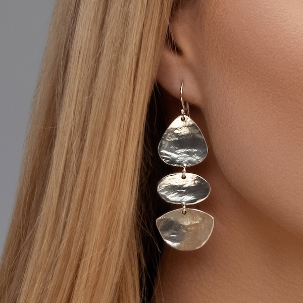 Bold Sterling Silver Dangle Earrings, Statement Earrings, Unique Earrings, Large Silver Earrings, Drop Earrings, Modern Jewelry