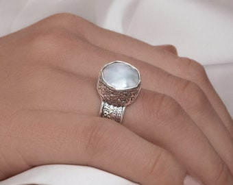 Large Sterling Silver Freshwater Pearl Ring