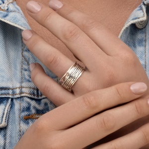 925 Sterling Silver Hammered Spinner Ring for Women