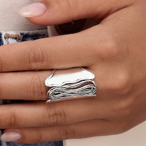 Contemporary Silver Ring, Wide Ring, Artistic Ring, Large Silver Rings, Statement Ring, Chunky Silver Rings, Sterling Silver Rings for Women