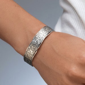 Sterling Silver Cuff Bracelet With Flowers and Swirls Sterling Silver Cuff Bracelet With Flowers and Swirls