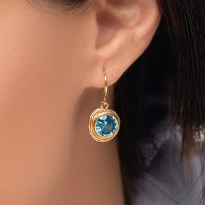 Aquamarine CZ Earrings, Light Blue Earrings, Small Drop Earrings, 14K Gold Plated Sterling Silver, Dainty Earrings, Contemporary Earrings