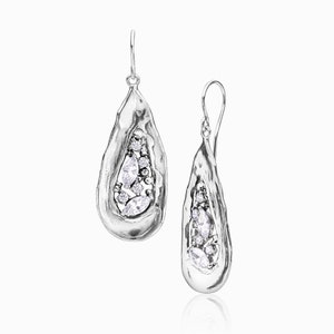 Shield Earrings Sterling Silver, Marquise CZ Earrings, Statement Earrings, Unique Earrings, Dangle Earrings, Women&#39;s Earrings, Gift for Her