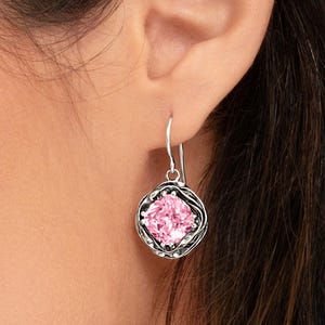 Pink CZ Earrings, Romantic Earrings, Pink Drop Earrings, Unique Earrings, Silver Earrings, Contemporary Earrings, October Birthstone