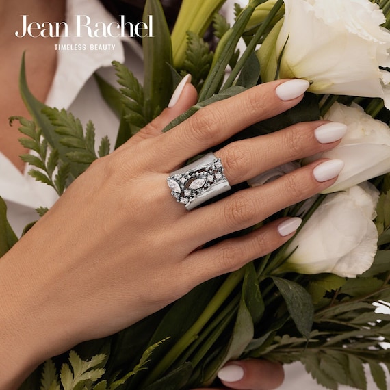 Long Sterling Silver CZ Statement Shield Ring - Etsy