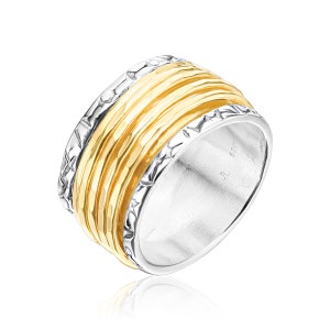 Designer Two Tone Spinner Ring, Anti Stress Ring, Sterling Silver Ring, Fidget Ring, Mixed Metal Ring, Gold Silver Ring, Gift for Her
