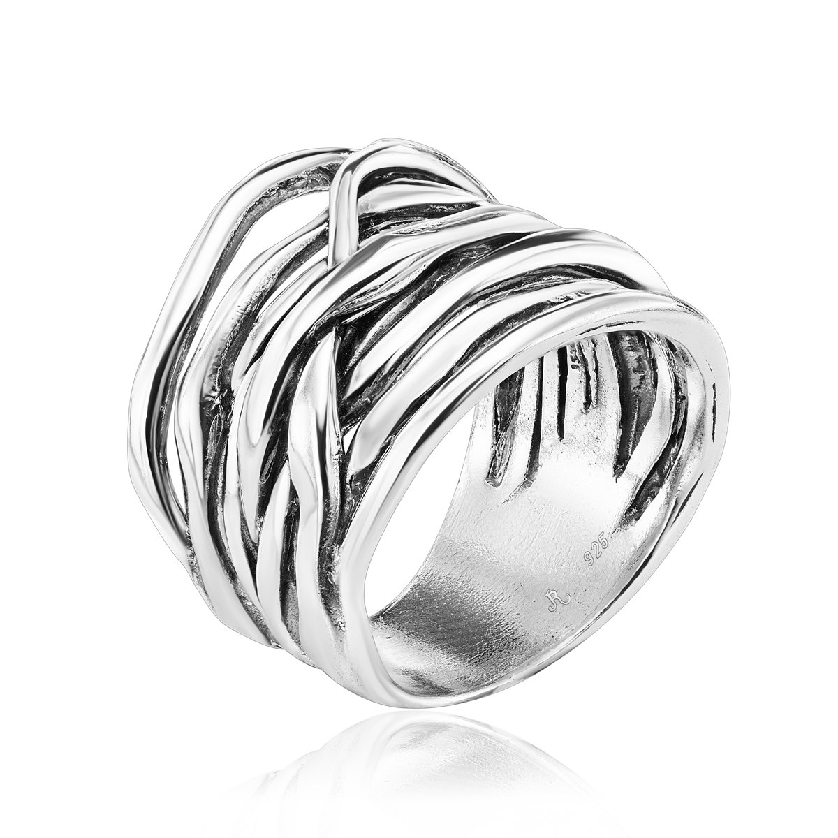 Edgy Sterling Silver Ring, Chunky Wrap Ring, Gift Ideas for Her, Statement Ring, Wire Wrapped Ring Band, Bohemian Jewelry, Wide Silver Ring