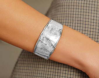 Hammered Sterling Silver Cuff Bracelet, Wide Bangle Bracelet, 925 Silver Bangle, Adjustable Bracelet, Stacking Bracelet, Unique Bracelet
