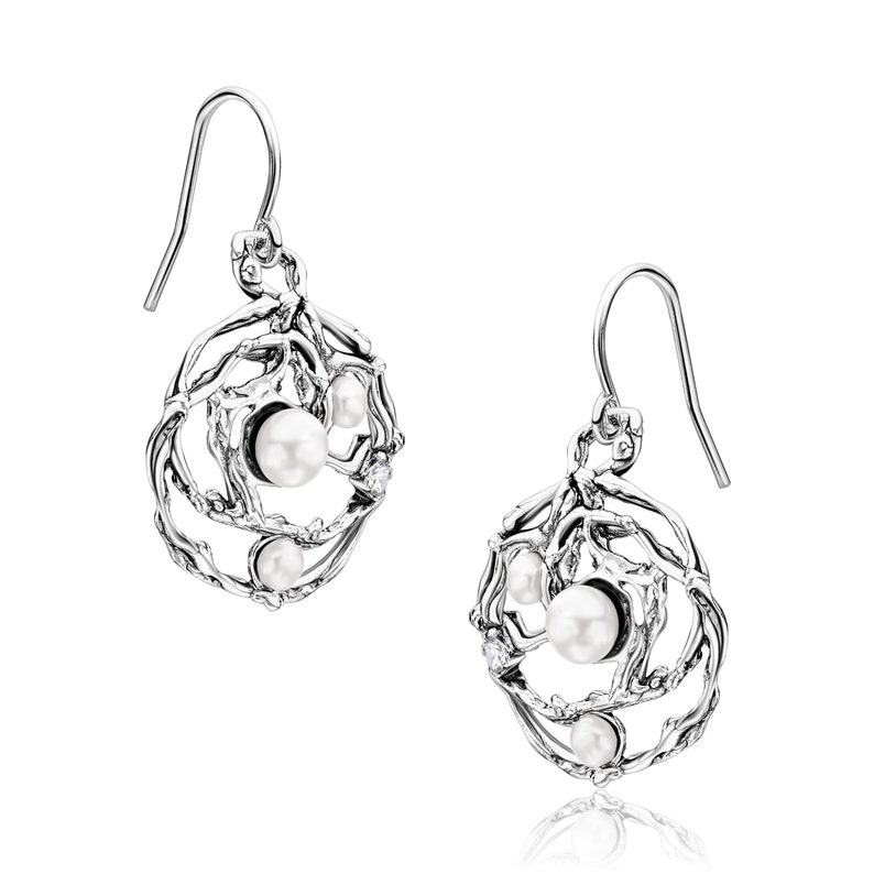 Multi Stone Earrings, Artistic Sterling Silver Pearl CZ Earrings, Bridal Earrings, Handmade Jewelry, Wire Wrap Earrings, Gift for Her image 4