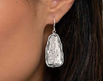 Hammered Sterling Silver Dangle Earrings, Statement Earrings, Unique Earrings, Large Silver Earrings, Drop Earrings, Handmade Jewelry