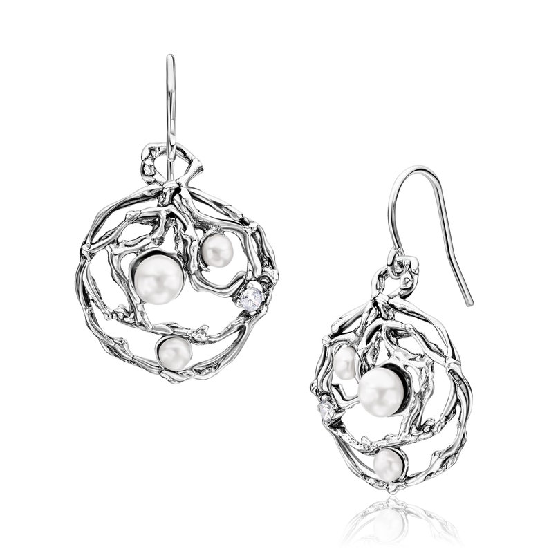 Boucles d'oreilles multi pierres, Boucles d'oreilles artistiques en argent sterling avec perles CZ, Boucles d'oreilles de mariée, Bijoux faits main, Boucles d'oreilles en fil métallique, Cadeau pour elle image 2