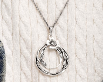 Floral Sterling Silver Necklace, Flower Pendant Necklace, Boho Necklace, Wire Wrap Necklace, Unique Bohemian Necklace