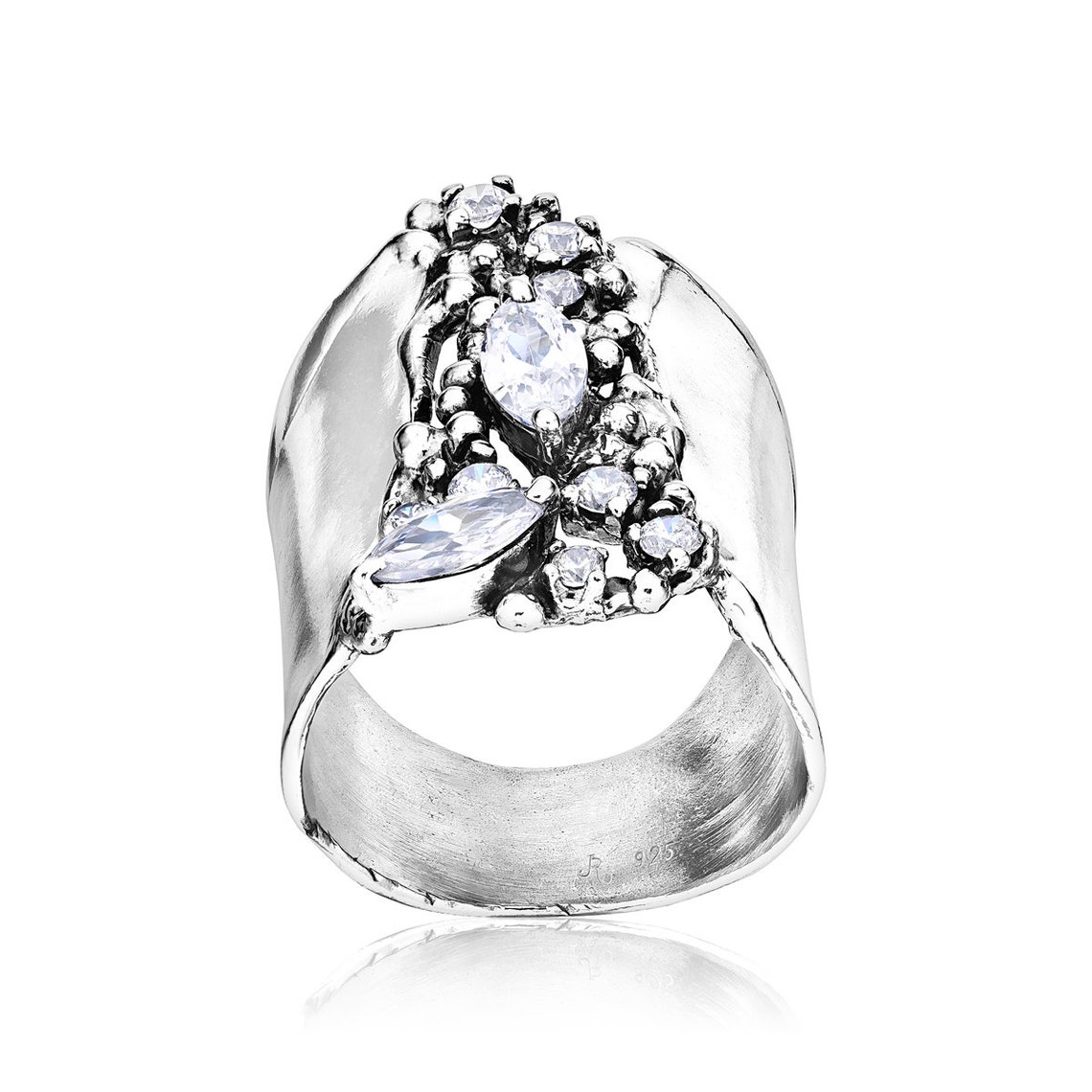 thumbnail image 2 of 925 Sterling Silver Statement Ring - 10mm Round Blue Owyhee Opal Gemstone 2 of 10