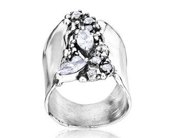 指輪・リング Shield Polished Silver Ring Long Sterling Silver CZ Statement Shield Ring - Etsy