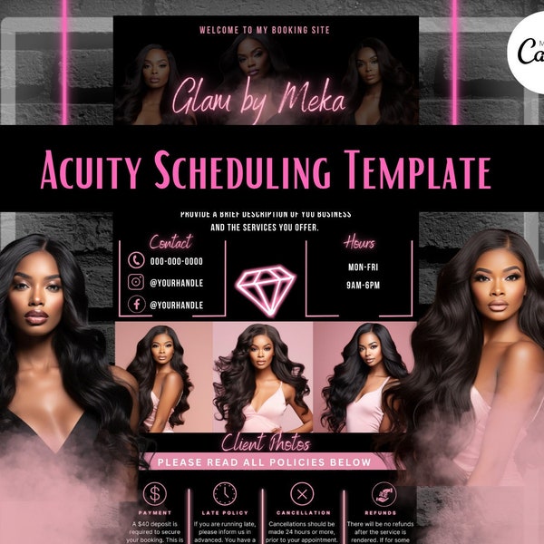 Acuity Scheduling Template Makeup Artist,Lash Tech, Hair Stylist, Canva Template, Black and Pink Acuity