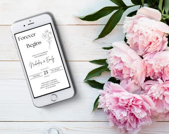 Digital Modern Minimalist Floral Wedding Invitation Template