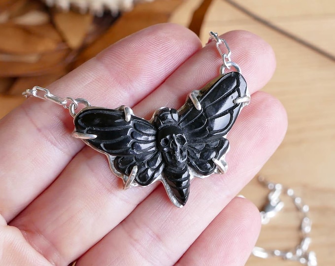 Featured listing image: Sterling Silver Carved Moth Necklace