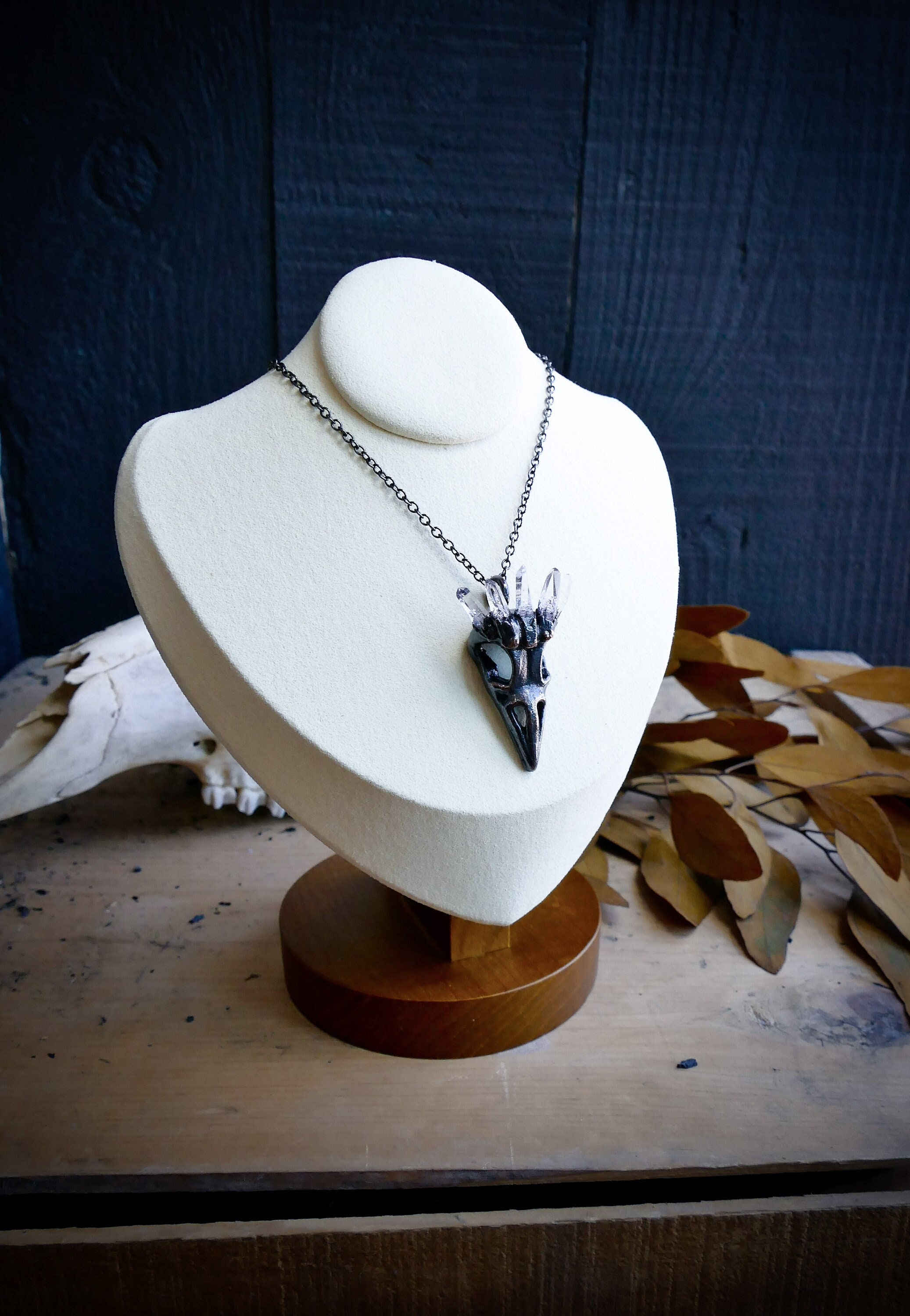 Crowned Amethyst Raven Skull Necklace