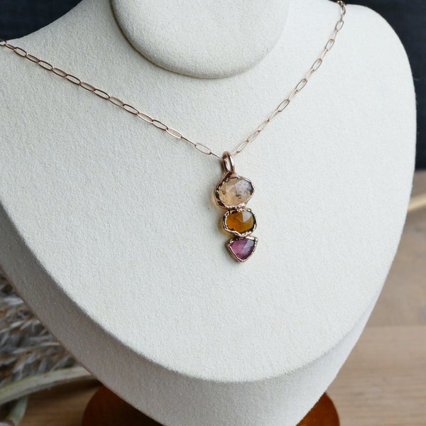 Watermelon Tourmaline Pendant, Women's Multi Crystal Necklace, October Birthstone Jewelry, Birthday Gift for Mom