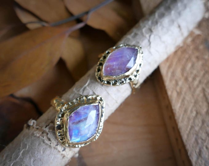 Featured listing image: Rainbow Moonstone & Red Jasper Doublet Brass Ring