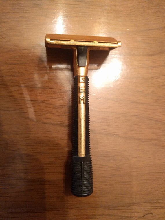 Vintage Single Edge Shaving Safety Razor Gem Push Button Black Etsy