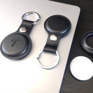 Étui AirTag noir personnalisé Apple, étui de protection Air Tag, porte-clés, cuir PU gravé et fait main, étui AirTag personnalisé