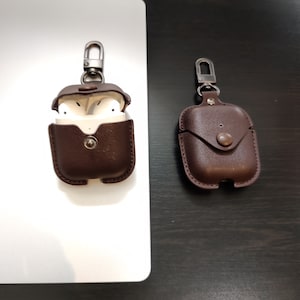 Personalised Dark Brown Apple Airpod Case, Protective Case Protector, Engraved and Handmade PU Leather, Customised Airpod Case