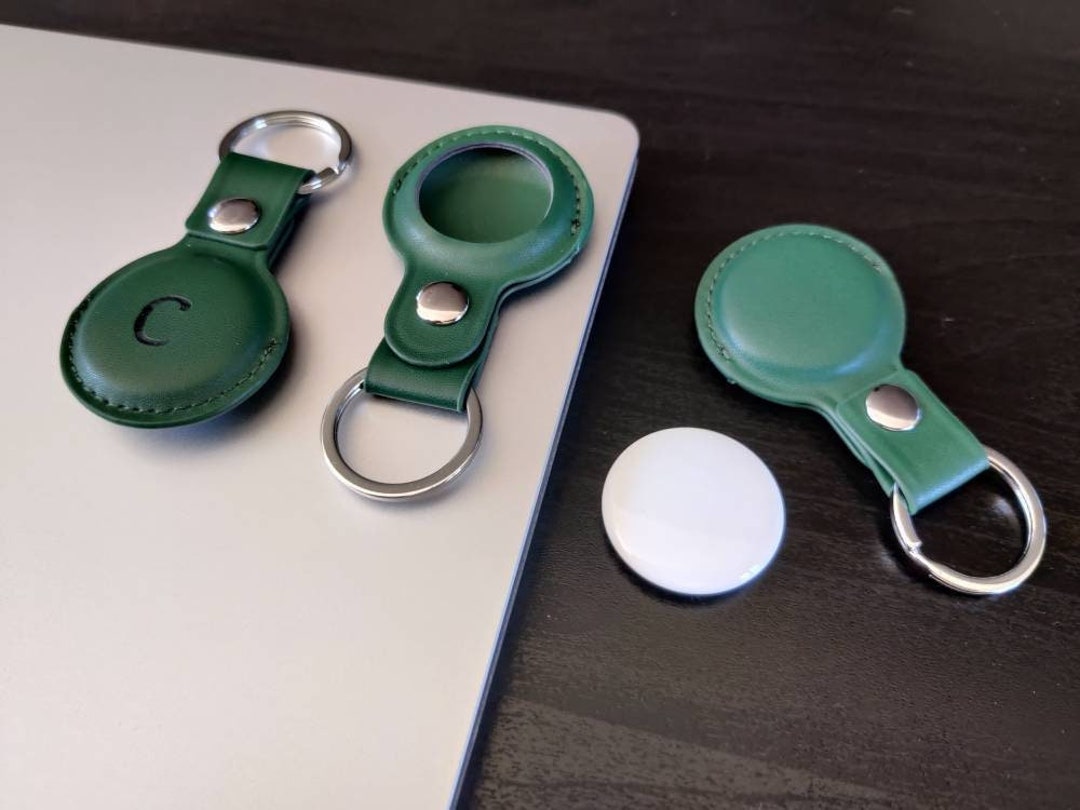 Personalisierte Grüne Apple AirTag Leder, Schlüsselring handgemachtes Air Case AirTag Tag SchutzHülle Hülle und Hülle, Personalisierte graviertes PU Kette
