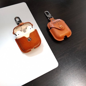 Personalised Copper Brown Apple Airpod Case, Protective Case Protector, Engraved and Handmade PU Leather, Customised Airpod Case