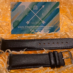 Personalised Black Leather Apple Watch Strap, 38mm 40mm 41mm 42mm 44mm 45mm, Series 7 6 5 4 3 2 1 SE, Engraved Apple Watch Band, iWatch Band